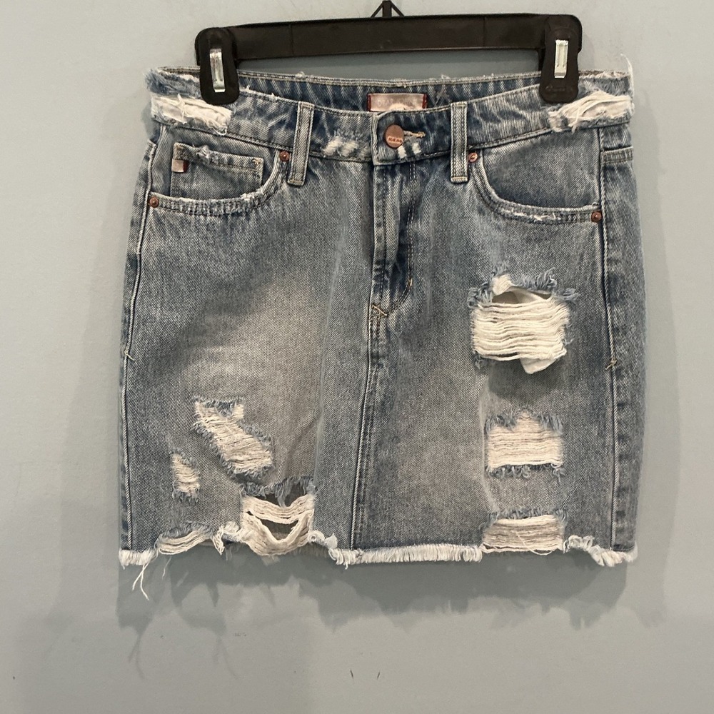 Dear John Womens Distressed Denim Raw Hem Mini Skirt 27 Western Country Cowgirl